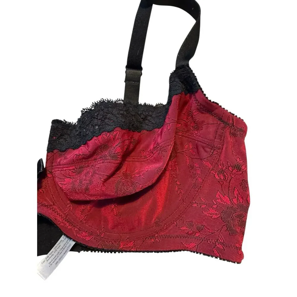 Cacique Women’s 40DD Brasatiny Red Black Lace Valentines Romantic‎ Sexy